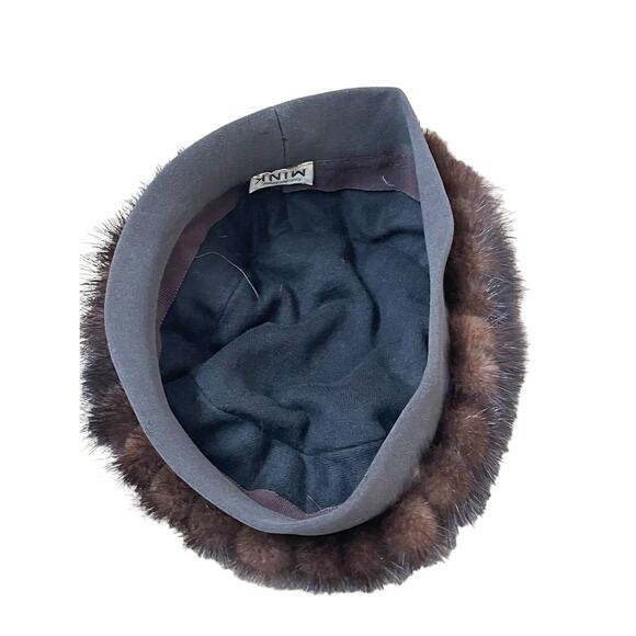 Vintage Mid Century Crown Hat With Genuine Mink Fur Cuff